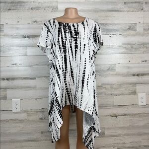 Bryn Walker Tie Dye Linen Tunic Top Women’s Size XL Lagenlook Asymmetrical Hem